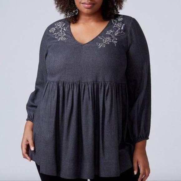 Lane Bryant Gray Embroidery Top - Picture 1 of 3